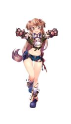  :o animal_hands blush boots dog_paws female formation_girls full_body gloves highres kneehighs kokka_han leika_fyodrina_ermakova long_hair looking_at_viewer midriff navel official_art short_shorts shorts socks solo tachi-e tearing_up torn_clothes torn_shorts torn_socks transparent_background 