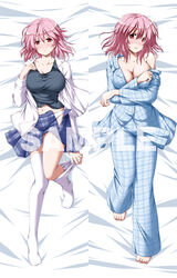  barefoot blush breasts cleavage commentary_request dakimakura_(medium) dress_shirt embarrassed female large_breasts looking_at_viewer lying multiple_views navel nori_tamago off_shoulder on_back open_clothes open_mouth open_shirt pajamas panties photoshop_(medium) pink_eyes pink_hair plaid plaid_pajamas plaid_skirt removing_sock saigyouji_yuyuko sample_watermark school_uniform shirt short_hair skirt thighhighs touhou undershirt underwear undressing watermark white_panties 