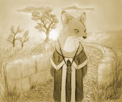  anthro blind canid canine contemplative disability fox hill holt5 mammal monochrome musing peaceful solo 