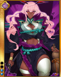  artist_request bracelet breasts dark-skinned_female dark_skin female gourd green_rope itou_ittousai_(sengoku_bushouki_muramasa) jewelry jpeg_artifacts katana large_breasts long_hair official_art orange_rope parted_lips pink_eyes rope sayagata sengoku_bushouki_muramasa solo sword weapon 