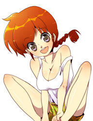  ame_(kuu-chan) boxers braid breasts brown_eyes butterfly_sitting cleavage female ranma-chan ranma_1/2 red_hair rule_63 saotome_ranma shorts single_braid sitting solo tank_top underwear 