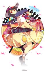  andou_natsumi circle cloud commentary_request crowbar dress female flower hat jewelry locket matryoshka_(borscht) natsumi_step! pendant railroad_tracks rainbow red_eyes school_uniform short_hair socks spoilers timestamp 