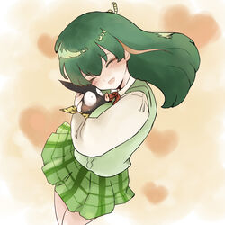  closed_eyes couple female green_hair hug nii_(aaaelrrroas) p-chan pig plaid plaid_skirt ranma_1/2 skirt unryuu_akari 