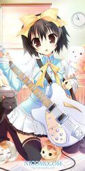  :o blush bow feline female guitar hairbow instrument kanna_ryouto nicomi.com original short_hair skirt solo thighhighs 