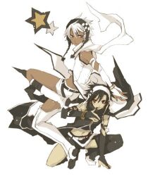  2girls dark_skin multiple_girls original star stars white_hair yosakuh 