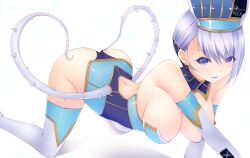  all_fours arched_back backless_outfit bad_id bad_pixiv_id blue_eyes blue_hair blue_rose breasts crawling crystal_earrings earrings elbow_gloves female gloves hanging_breasts jewelry karina_lyle large_breasts legs pepsi shokuyou_mogura thighhighs thighs tiger_&amp;_bunny 