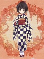  bad_id bad_pixiv_id bear_(artist) black_eyes black_hair bow checkered_clothes checkered_kimono female hairbow ikoku_meiro_no_croisee japanese_clothes kimono oerba_yun_fang short_hair solo standing yune_(ikoku_meiro_no_croisee) 