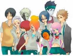  akatsuki_(naruto) artist_request blonde_hair blue_hair brown_hair deidara glasses green_hair hidan hoshigaki_kisame kakuzu konan multiple_boys naruto naruto_shippuuden necktie orange_hair pain_(naruto) piercing pink_hair red_hair sasori school school_uniform silver_hair tobi uchiha_itachi zetsu 