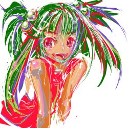  bad_id bad_pixiv_id beatmania_iidx female green_hair hair_bobbles hair_ornament hishimiya_tsugaru matado open_mouth red_eyes solo two_side_up 