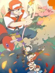  5boys ariados bad_id bad_pixiv_id bandana baseball_cap beret brendan_(pokemon) ethan_(pokemon) fire flower hat hilbert_(pokemon) lucas_(pokemon) multiple_boys pokemon pokemon_(creature) pokemon_bw pokemon_dppt pokemon_gsc pokemon_rgby pokemon_rse red_(pokemon) rotasu smile 