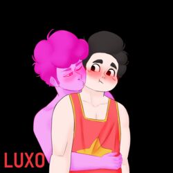  2boys after_anal aftercare aged_up blush blushed couple gay grown_up kissing kissing_cheek luxoh pink_eyes pink_skin pink_steven selfcest steven_quartz_universe steven_universe steven_universe:_save_the_light steven_universe:_the_movie steven_universe_future tank_top wholesome yaoi 