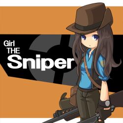  blu_sniper_(tf2) blue_eyes brown_hair commentary_request english_text engrish_text female genderswap_(mtf) gun hat holding holding_gun holding_knife holding_weapon knife kukri long_hair mr_kunimitsu photoshop_(medium) ranguage rifle rule_63 sniper_(tf2) sniper_rifle solo team_fortress_2 weapon 