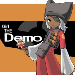  commentary_request dark-skinned_female dark_skin demoman_(tf2) explosive eyepatch female genderswap_(mtf) grenade hat mr_kunimitsu photoshop_(medium) red_demoman_(tf2) rule_63 short_hair silver_hair solo stickybomb team_fortress_2 yellow_eyes 