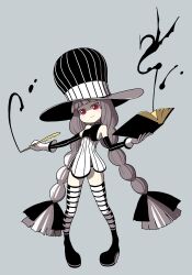  blush book boots bow braid detached_sleeves dress female gloves hairbow hat ink ken_(koala) long_hair original pixiv_fantasia red_eyes smile solo striped striped_legwear striped_thighhighs thighhighs twin_braids very_long_hair 