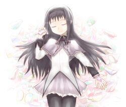  akemi_homura akemi_homura_(magical_girl) black_hair closed_eyes commentary_request female female_pervert long_hair magical_girl mahou_shoujo_madoka_magica mahou_shoujo_madoka_magica_(anime) neri_gozu panties pantyhose pervert smile solo soul_gem underwear 