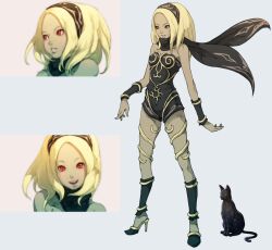  animal blonde_hair concept_art dark-skinned_female dark_skin dusty_(gravity_daze) feline female gravity_daze hairband kitten_(gravity_daze) official_art red_eyes saitou_shunsuke scarf wristband 