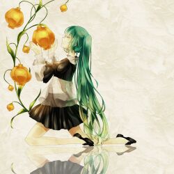  bad_id bad_pixiv_id closed_eyes dress female flower green_hair hatsune_miku kneeling long_hair sachikan see-through solo very_long_hair vocaloid 