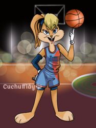  3:4 anthro ball barefoot basketball basketball_(ball) basketball_court basketball_uniform blonde_hair blue_eyes bottomwear buckteeth clothing cuchufflay detailed_background english_text eyebrows feet female fur gloves hair hand_on_hip handwear hi_res lagomorph leporid lola_bunny looney_tunes mammal open_mouth rabbit raised_eyebrow shirt shorts solo space_jam space_jam:_a_new_legacy spandex spandex_shorts sportswear tan_body tan_fur tank_top teeth text text_on_clothing text_on_shirt text_on_tank_top text_on_topwear tight_clothing topwear tune_squad_outfit tune_squad_outfit_(2021) uniform warner_brothers 