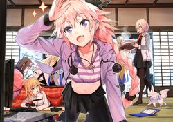  animal astolfo blonde_hair braids brown_hair dress fate/grand_order fate_(series) food fou_(fate/grand_order) fujimaru_ritsuka_(female) game_console glasses group hoodie japanese_clothes kotatsu long_hair male mash_kyrielight merlin_(fate/grand_order) nanotaro necklace oerba_yun_fang osakabehime pantyhose pink_hair ponytail purple_eyes short_hair skirt trap white_hair yellow_eyes 