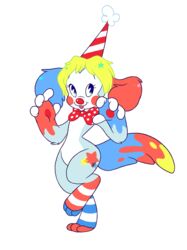  2020 absurd_res alpha_channel anthro biped blonde_hair blue_body blue_fur blue_tail blush blush_stickers bow_(feature) bow_in_front bow_tie canid canine canis clothing clown cmy2k colorful_theme costume digital_drawing_(artwork) digital_media_(artwork) digitigrade domestic_dog eyelashes featureless_crotch female flat_colors fur grey_body grey_fur hair hat headgear headwear hi_res makeup mammal multicolored_body multicolored_fur multicolored_tail open_mouth party_hat pattern_bow persephone_(cmy2k) pie_cut_eyes pom_hat red_body red_fur red_nose red_tail short_hair solo spotted_bow star star_on_body star_polygon tail toony white_fingers yellow_body yellow_fur yellow_tail 