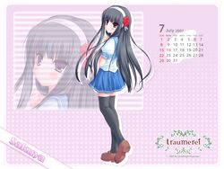  black_hair calendar fair_child kagami_sakuya long_hair nimura_yuushi purple_eyes seifuku thighhighs 