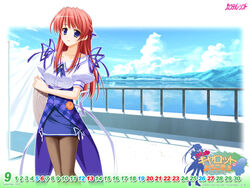  ariko_youichi blue_eyes calendar hasegawa_akemi pantyhose pia_carrot pia_carrot_4 red_hair waitress 