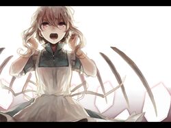  commentary_request crimsonseed detached_wings dress female highres kagerou_project kozakura_marry letterboxed long_hair outer_science_(vocaloid) red_eyes solo tears white_hair wings 