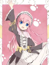  :d alternate_costume alternate_hairstyle arm_up bad_id bad_link bad_nicoseiga_id blue_eyes blush blush_stickers bow cccpo female headdress lolita_fashion long_hair open_mouth paw_print pink_hair ribbon sherlock_shellingford smile solo tantei_opera_milky_holmes 