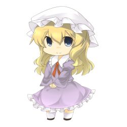  bad_id bad_pixiv_id blonde_hair blue_eyes chibi eiri_(eirri) female frills hat long_hair looking_at_viewer maribel_hearn ribbon simple_background skirt solo standing touhou 