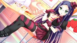  game_cg glasses green_eyes hamashima_shigeo hat ice_cream long_hair pochi_to_goshujin-sama purple_hair skyfish thighhighs yamamine_hijiri_bernard 