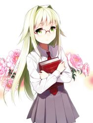  antiliteral_no_arcanist book commentary_request dress_shirt female flower glasses hair_intakes holding holding_book hugging_book hugging_object long_hair necktie sasamori_tomoe school_uniform shirt skirt solo usagi_setsuna 