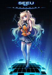  :3 absurdres animal_ears bad_id bad_pixiv_id bare_shoulders blonde_hair blue_eyes bow bracelet cat_ears commentary_request female highres jewelry long_hair microphone microphone_stand photoshop_(medium) rheez seeu shoes skirt solo star-shaped_pupils star_(symbol) symbol-shaped_pupils thighhighs very_long_hair vocaloid white_thighhighs zettai_ryouiki 