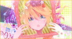  1boy blonde_hair colorful commentary_request cosplay crossdressing eyeball gloves kagamine_len kyary_pamyu_pamyu kyary_pamyu_pamyu_(cosplay) magical_girl male_focus miwasiba open_mouth ponponpon short_hair solo vocaloid 