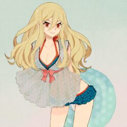  afuro_terumi bikini blonde_hair breasts cleavage commentary_request female genderswap_(mtf) inazuma_eleven inazuma_eleven_(series) innertube l_hakase large_breasts long_hair naughty_face red_eyes rule_63 see-through smile solo swim_ring swimsuit 