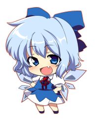  bad_id bad_pixiv_id blue_dress blue_eyes blue_hair blush bow chibi cirno cirno_day dress fairy female hairbow hands_on_own_hips ice matatabi_maru oerba_yun_fang open_mouth ribbon short_hair smile solo touhou wings 