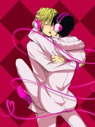  2boys delic durarara!! headphones heiwajima_shizuo kissing male male_focus multiple_boys orihara_izaya psyche_(durarara!!) psychedelic_dreams yaoi 