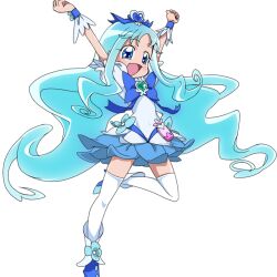  :d arms_up blue_eyes blue_hair blue_skirt blue_theme blush bow brooch commentary_request cure_marine dress female flower full_body hair_ornament hair_ribbon hairpin happy heart heart_brooch heartcatch_precure! jewelry kurumi_erika long_hair magical_girl open_mouth photoshop_(medium) precure ribbon shoes sinko_(sinsin) skirt smile solo standing standing_on_one_leg thighhighs white_thighhighs wrist_cuffs zettai_ryouiki 