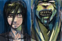  aotsuki_ushio black_hair blonde_hair blood boy demon face fangs heterochromia male male_focus open_mouth simple_background tiger tora_(ushio_to_tora) ushio_to_tora white_eyes 