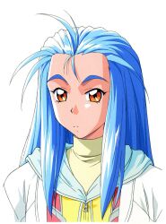  1990s_(style) ahoge blue_hair brown_eyes eyebrows female frown kokura_masashi long_hair minazuki_kotoko official_art retro_artstyle scan solo tokimeki_memorial tokimeki_memorial_2 upper_body 