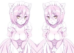  alternate_costume animal_ears anz_(starry) apron bad_id bad_pixiv_id breasts cat_ears cleavage clone enmaided female genderswap_(mtf) inazuma_eleven inazuma_eleven_(series) kiyama_hiroto large_breasts maid maid_headdress monochrome open_clothes open_mouth open_shirt photoshop_(medium) rule_63 shirt short_hair spot_color symmetry yellow_eyes 