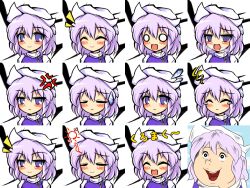  ^_^ anger_vein bad_id bad_pixiv_id banned_artist blush chargeman_ken! closed_eyes expressions faceset female hat heavy_breathing kisaragi_zwei lavender_hair letty_whiterock open_mouth parody smile smirk style_parody sweatdrop tears touhou 