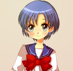  bad_id bad_pixiv_id bishoujo_senshi_sailor_moon blue_eyes blue_hair blue_sailor_collar blush bow commentary_request female hiyopuko juuban_middle_school_uniform long_neck lowres mizuno_ami neck sailor_collar school_uniform short_hair smile solo 