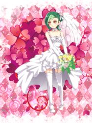  dress flower green_hair mizuki_kotori_(yugioh_zexal) mizuki_kotori_(yuu-gi-ou_zexal) smile wedding_dress white_legwear yellow_eyes yu-gi-oh! yugioh_zexal yuu-gi-ou_zexal 