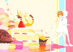  bad_id bad_pixiv_id cake cupcake female food fork fruit green_eyes hat ice_cream koto_suomi macaron orange_hair original pudding shoes short_hair short_shorts shorts silhouette sneakers solo sparkle strawberry 