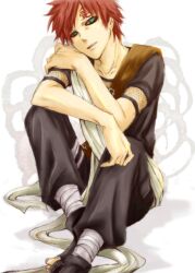  1boy ayu99 eyeliner gaara makeup male male_focus naruto red_hair sash sitting solo 