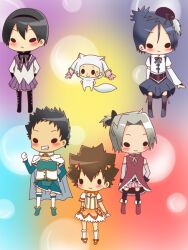  6+boys 6boys akemi_homura_(cosplay) blush chibi cosplay crossdressing crossdressing dress gokudera_hayato hibari_kyouya kaname_madoka_(cosplay) katekyo_hitman_reborn katekyo_hitman_reborn! kyubey_(cosplay) mahou_shoujo_madoka_magica male male_focus miki_sayaka_(cosplay) multiple_boys reborn rokudou_mukuro sakura_kyouko_(cosplay) sawada_tsunayoshi skirt tomoe_mami_(cosplay) trap yamamoto_takeshi 