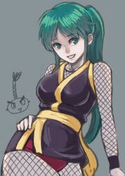  fishnet fishnets ganbare_goemon green_eyes green_hair smile yae 