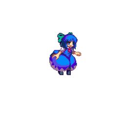  animated animated bloomers blue_eyes blue_hair bow chibi cirno dress female full_body hairbow idle_animation jumping lowres pixel_art solo tougenkyo_momo touhou transparent_background underwear 