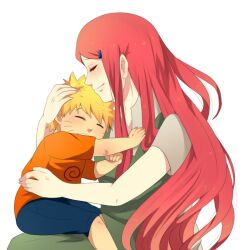  age_difference asleep azu_(kirara310) hug kirara310 mother_and_son naruto naruto_shippuuden sleeping smile uzumaki_kushina uzumaki_naruto 