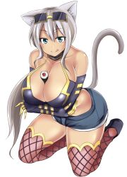  :q animal_ears bare_shoulders between_breasts blue_eyes breast_hold breasts cat_ears cat_tail collarbone commentary_request crossed_arms denim denim_shorts elbow_gloves eyewear_on_head female fishnet_thighhighs fishnets food full_body gloves green_hair huge_breasts kaiten_muten-maru kneeling leaning_forward long_hair makizushi painttool_sai_(medium) shamu_meruruusa shoes short_shorts shorts simple_background solo sunglasses sushi tail tan thighhighs tongue tongue_out zanku 